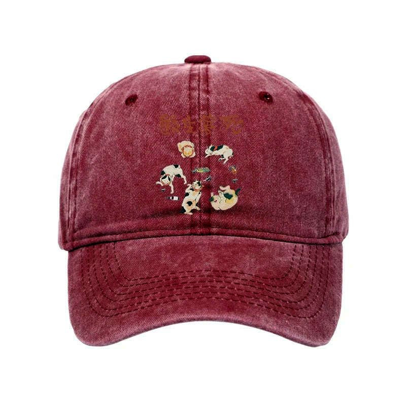 Kyoto-Lion Drunken Cats Washed Cap