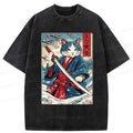 Washed Samurai Cat Tee Free Shipping