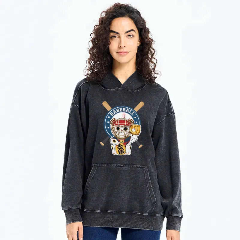 Japanese Baseball Cat Hoodie for Streetwear
