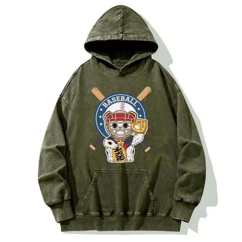 Japanese Baseball Cat Hoodie for Streetwear