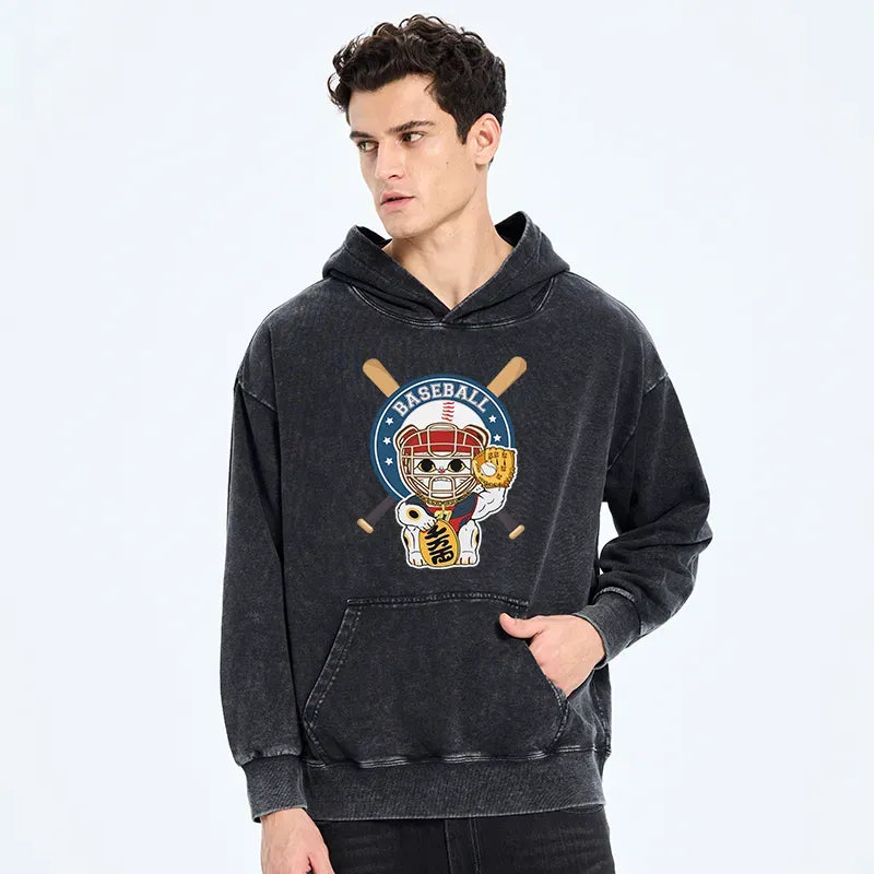 Washed Japanese Cat Hoodie Gift Idea