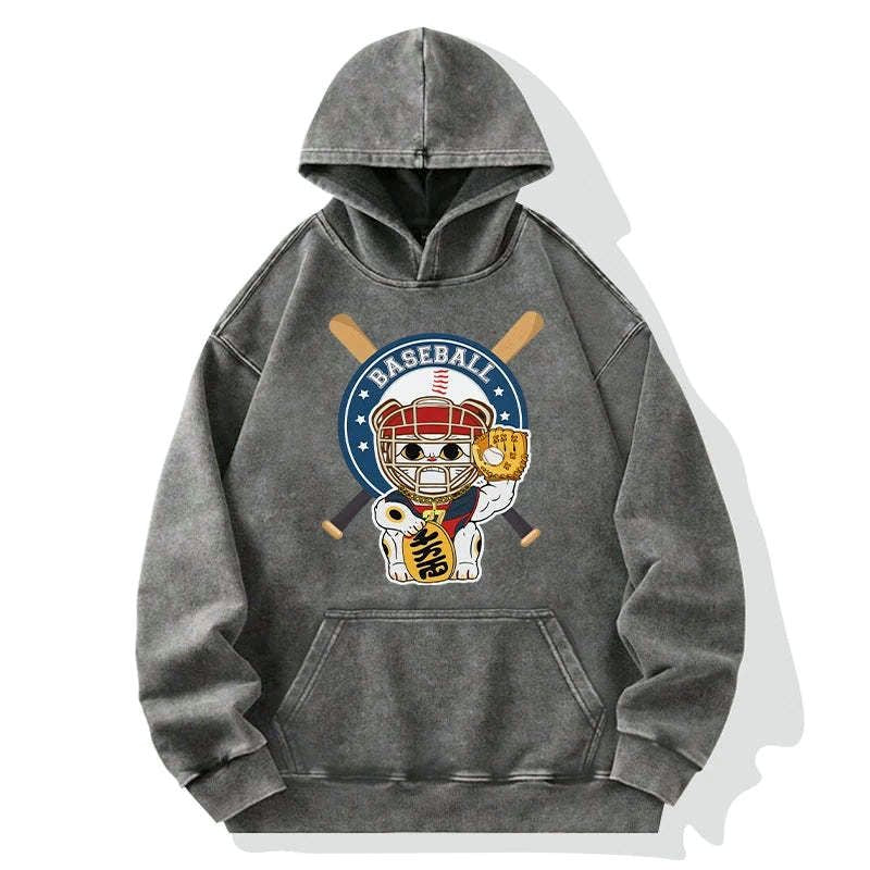 Kyoto-Lion Janpaese Baseball Cat Washed Hoodie