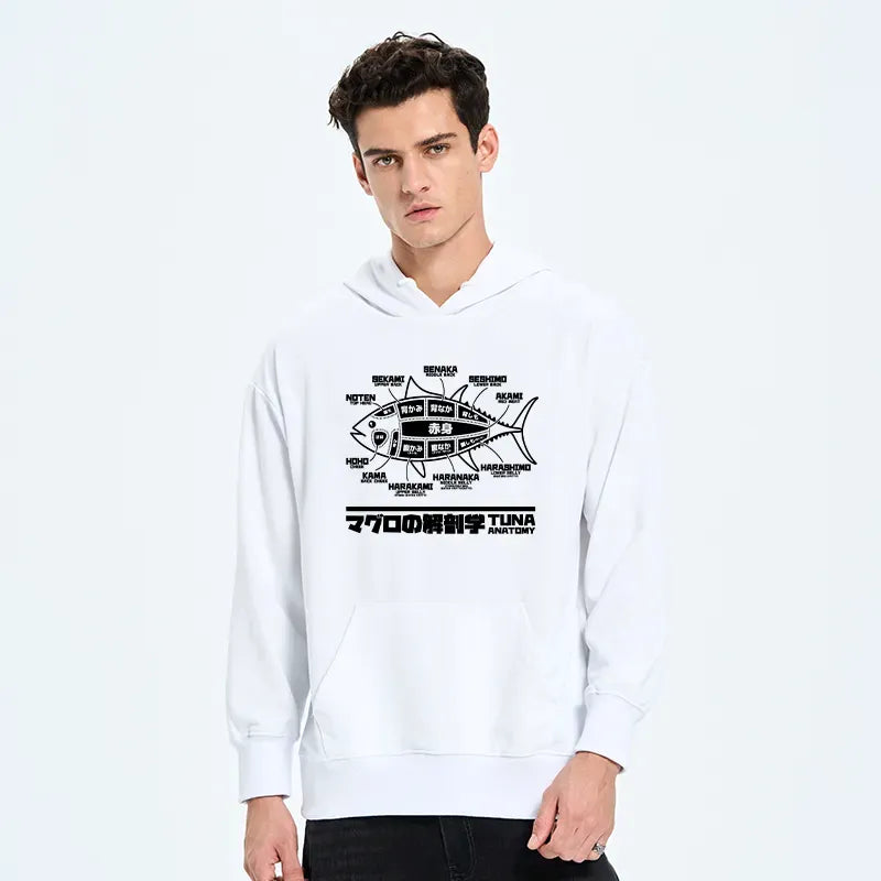 Tuna dissection map hoodie for streetwear