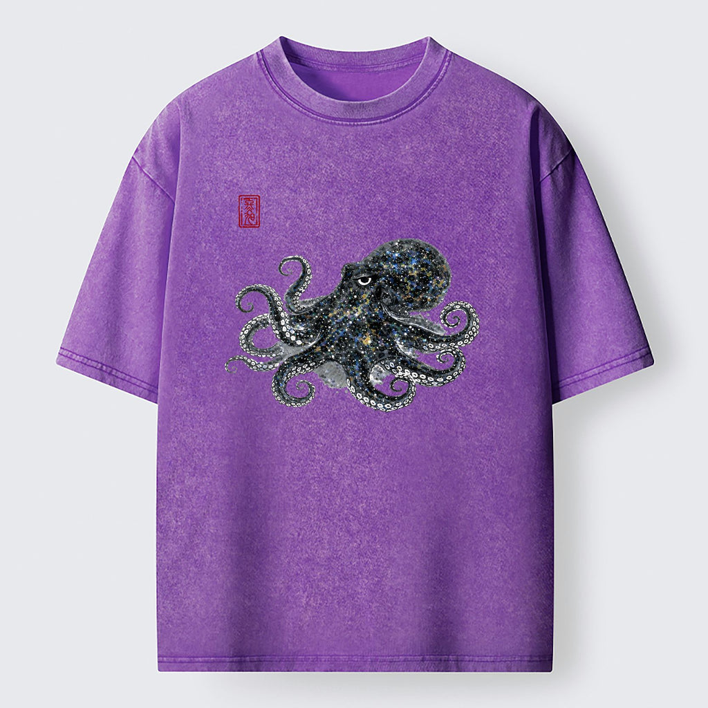 Kyoto-Lion Ink-Sea Octopus Washed T-Shirt