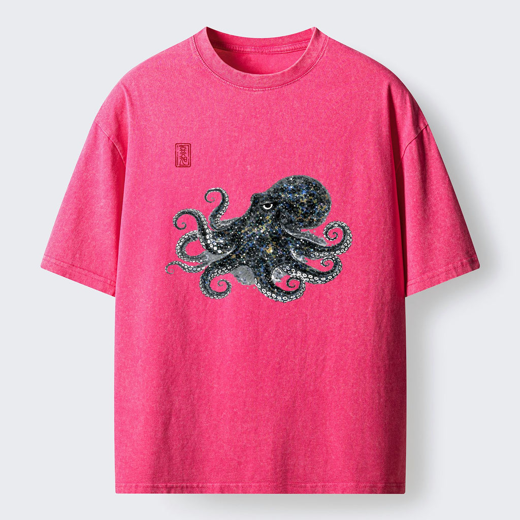 Kyoto-Lion Ink-Sea Octopus Washed T-Shirt