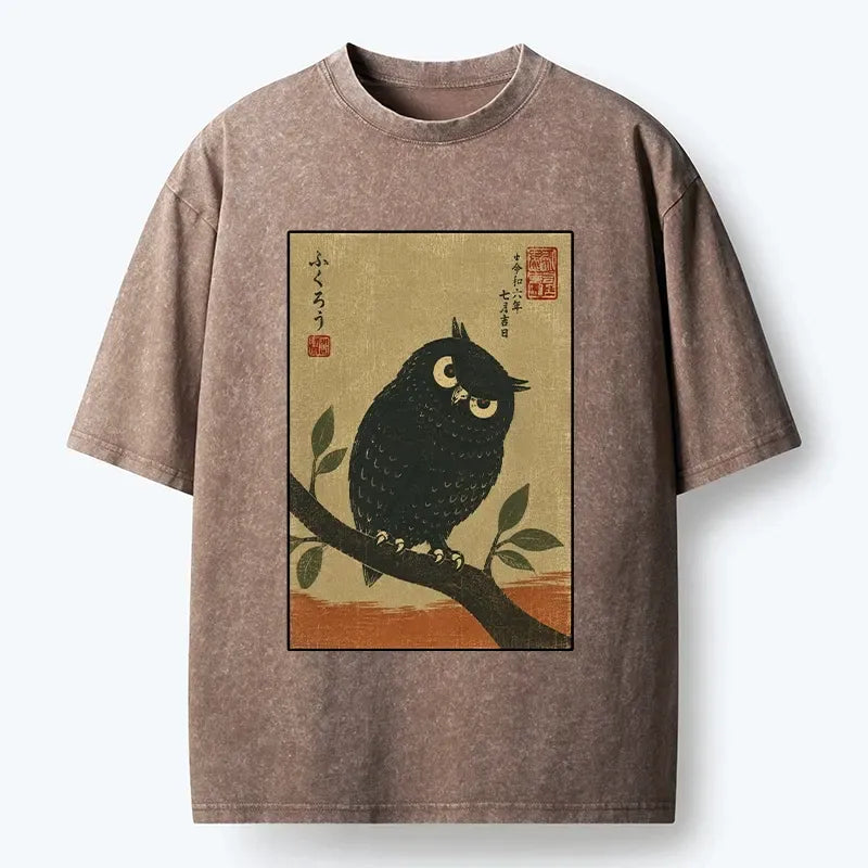 traditional black owl art t-shirt