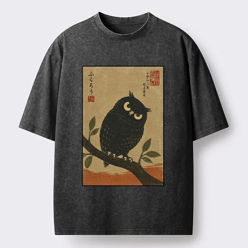 washed unisex owl tee for streetwear
