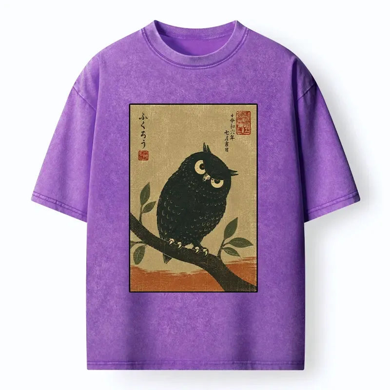 washed unisex owl tee for streetwear