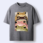 Kyoto-Lion Whimsical Multi Colored Frog Art Washed T-Shirt