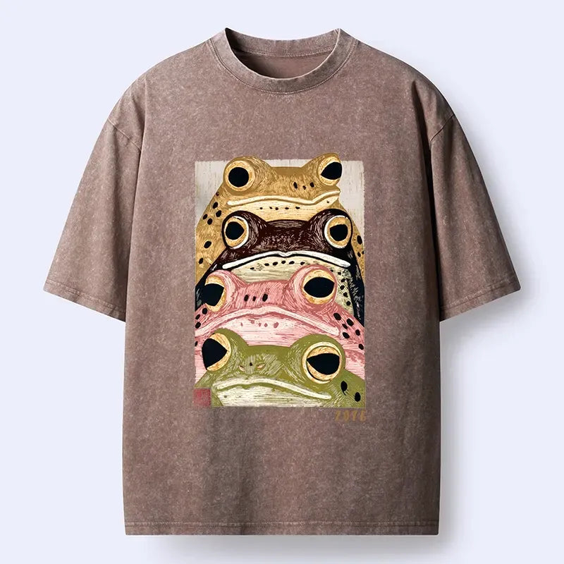 colorful frog art washed t-shirt