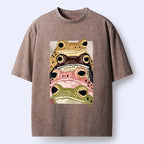 colorful frog art washed t-shirt