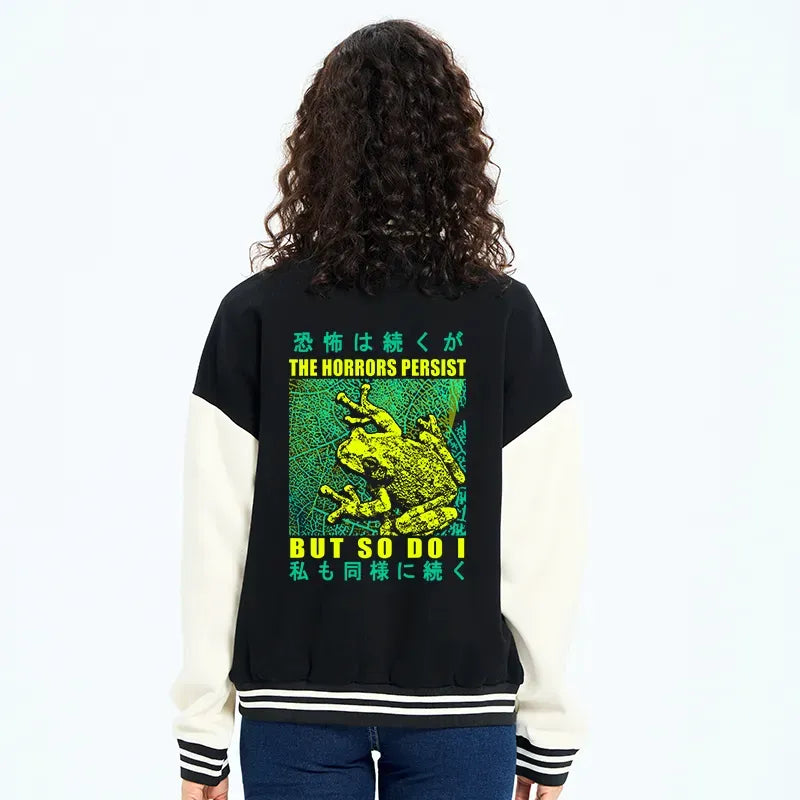 Unisex varsity jacket with embroidered lion design