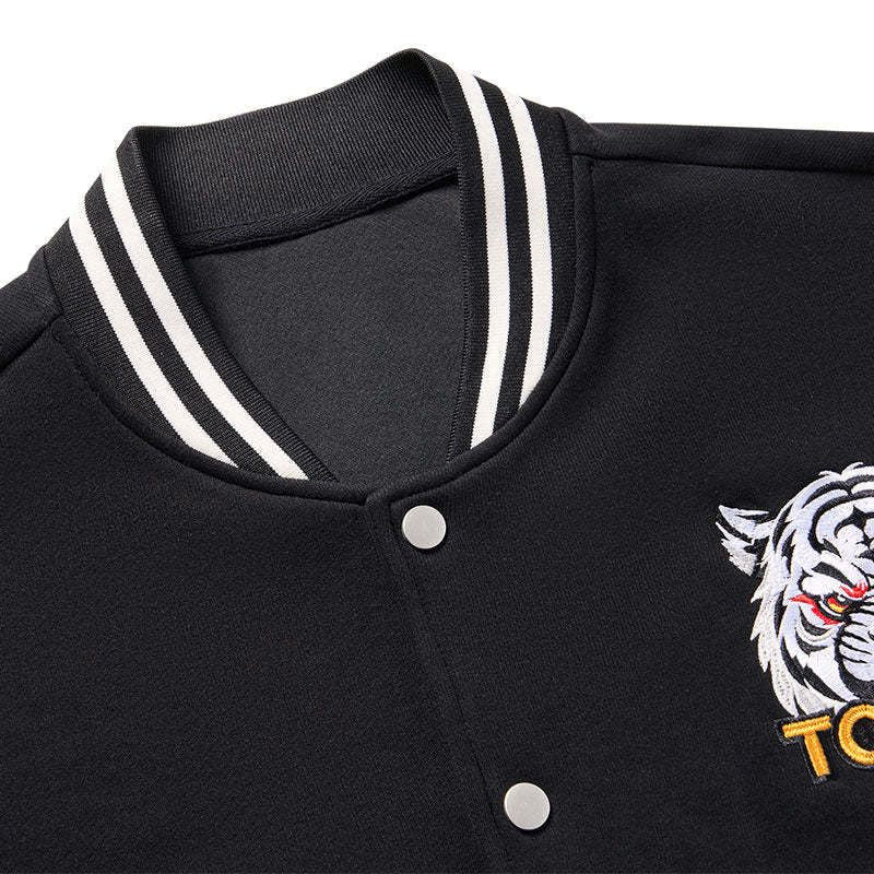 Unisex varsity jacket with embroidered lion design