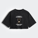 Kyoto-Lion Funny Cute Black Cat And Coffee Meme Women's Washed Crop T-Shirt