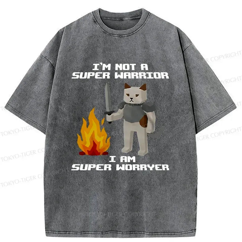 Kyoto-Lion Cat Warrior Funny Washed T-Shirt