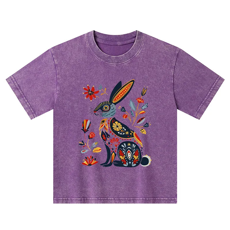 Kyoto-Lion Folk Hare Bloom Kids Washed T-Shirt