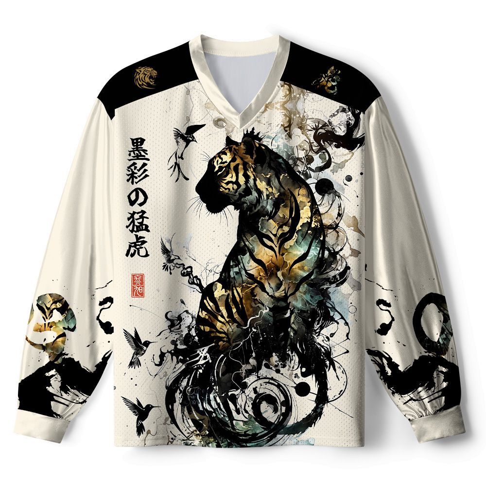 Kyoto-Lion Golden Tiger And Soaring Birds Paneled Long Sleeve Jersey