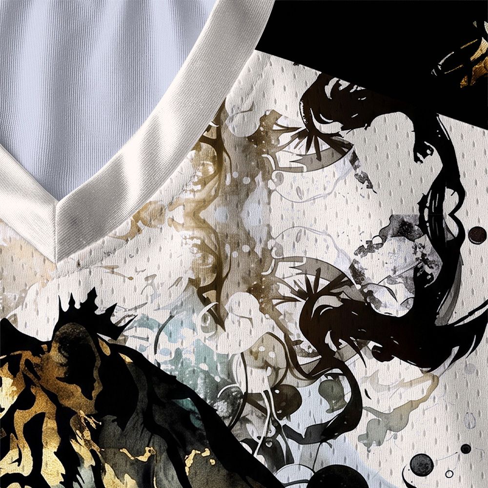 Kyoto-Lion Golden Tiger And Soaring Birds Paneled Long Sleeve Jersey