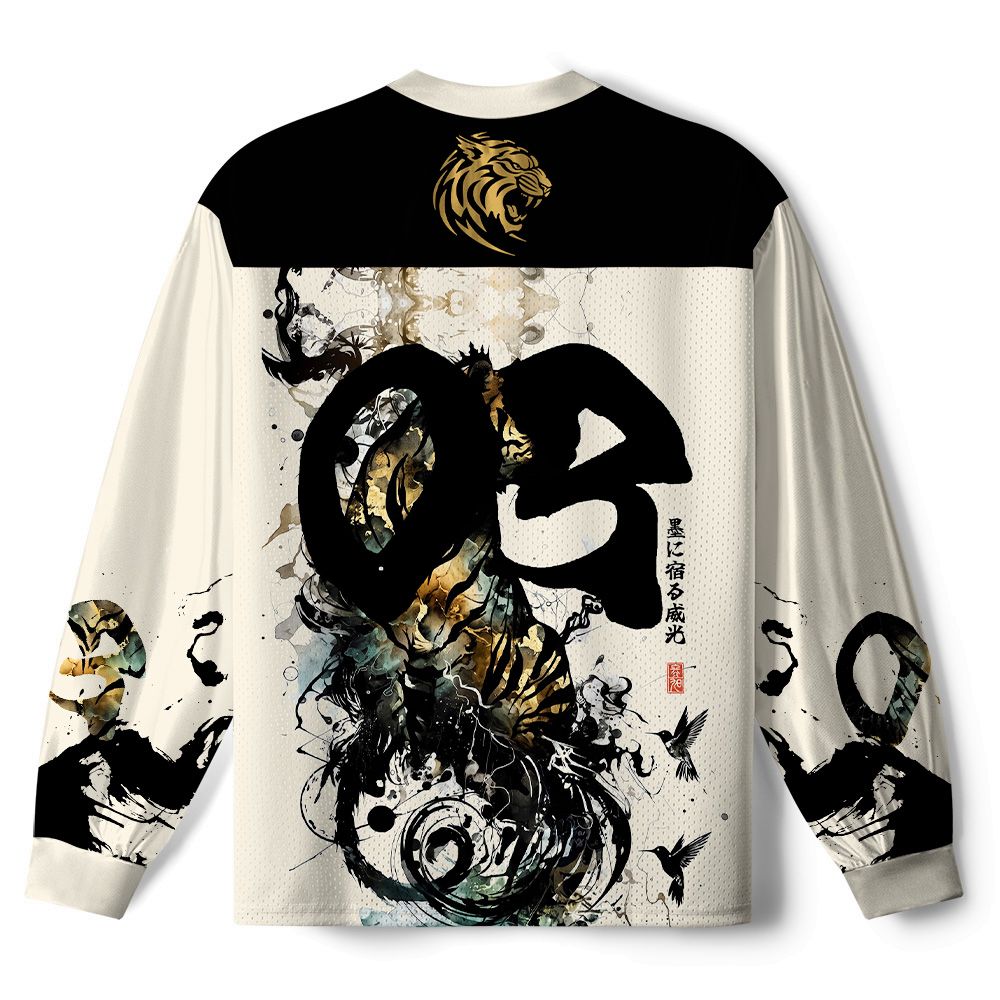 Kyoto-Lion Golden Tiger And Soaring Birds Paneled Long Sleeve Jersey