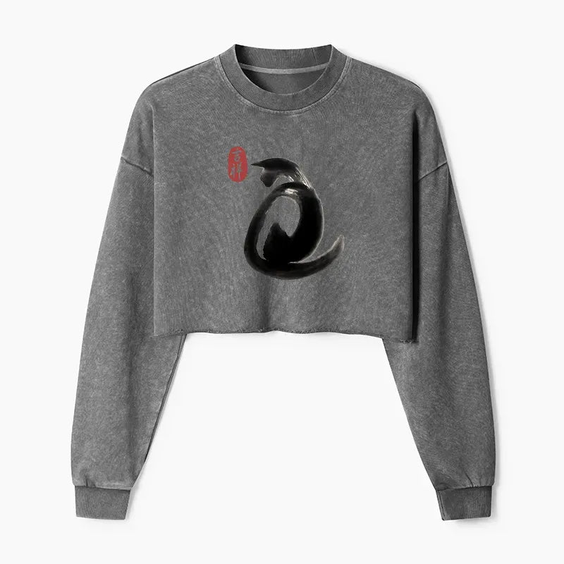 Vintage Cat Crop Sweatshirt Free Shipping