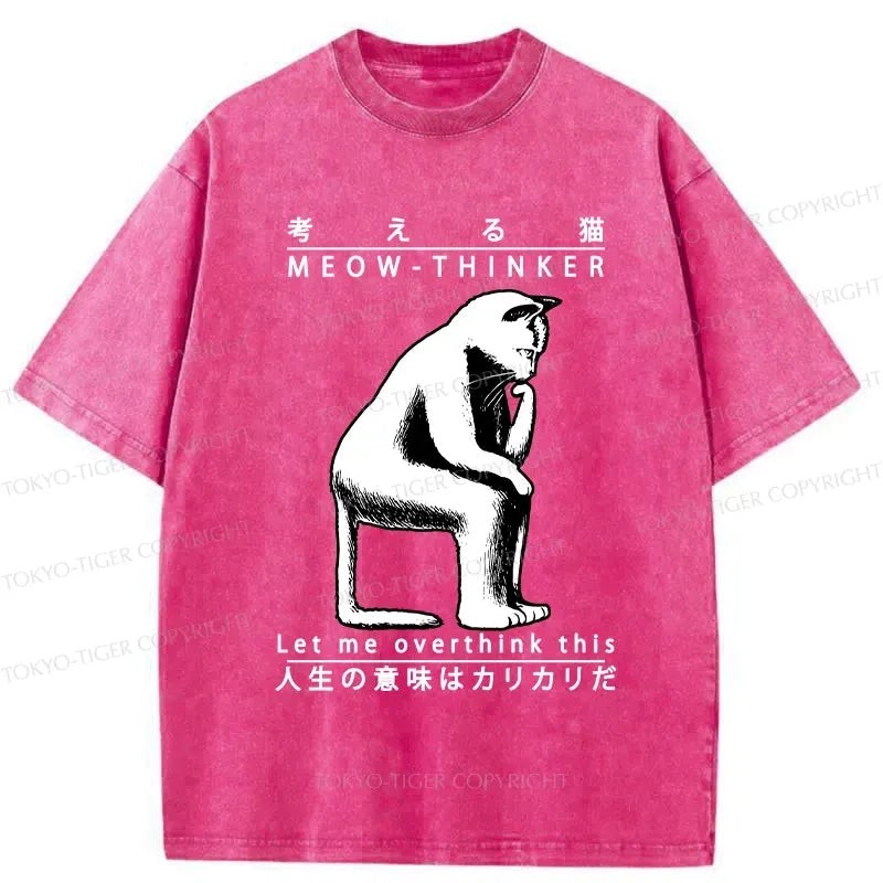 Kyoto-Lion Funny Cat Thinker Washed T-Shirt