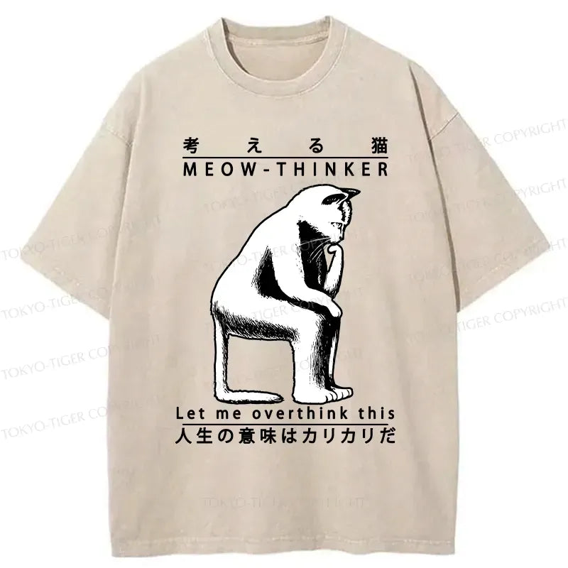 Kyoto-Lion Funny Cat Thinker Washed T-Shirt