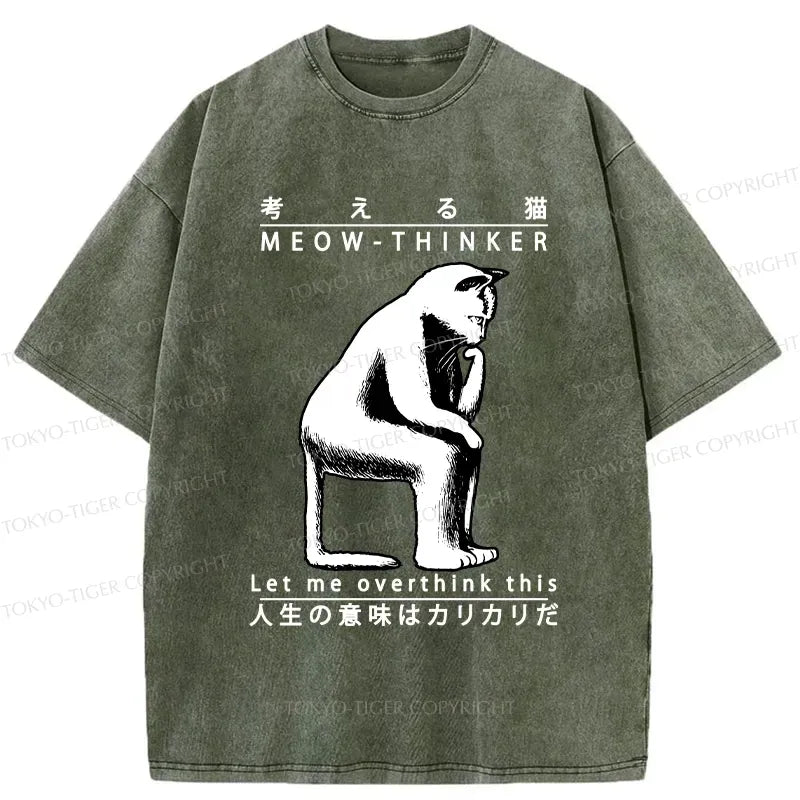 Kyoto-Lion Funny Cat Thinker Washed T-Shirt