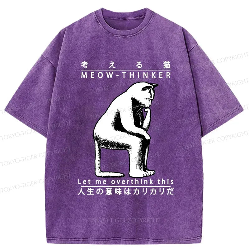 Kyoto-Lion Funny Cat Thinker Washed T-Shirt