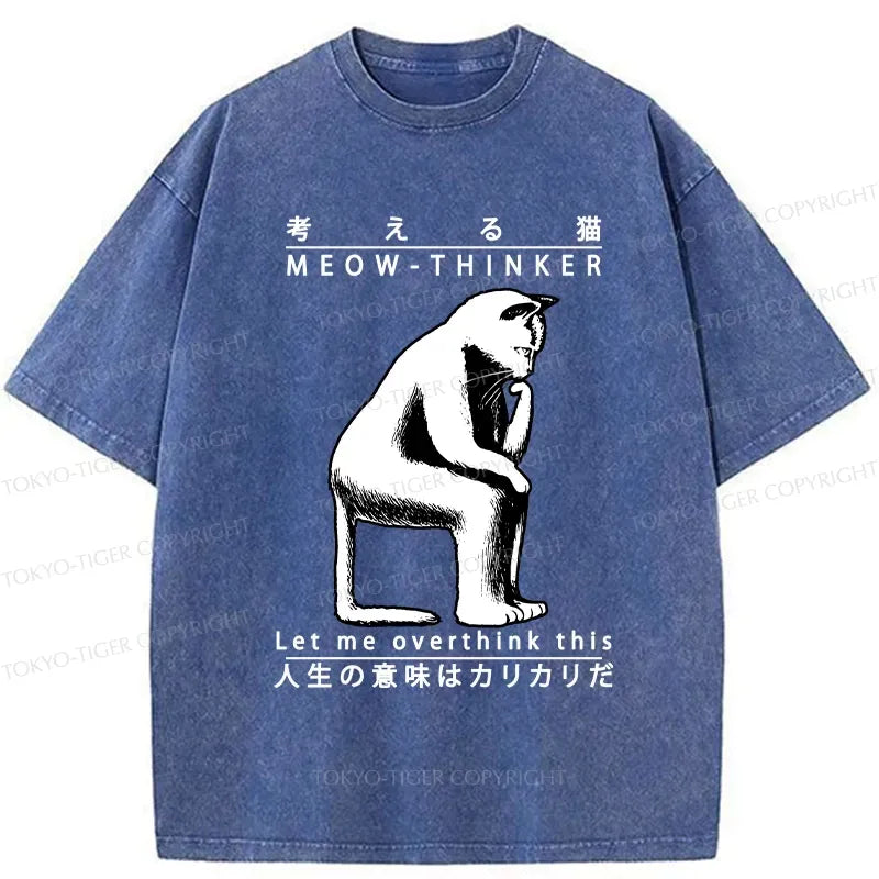 Kyoto-Lion Funny Cat Thinker Washed T-Shirt
