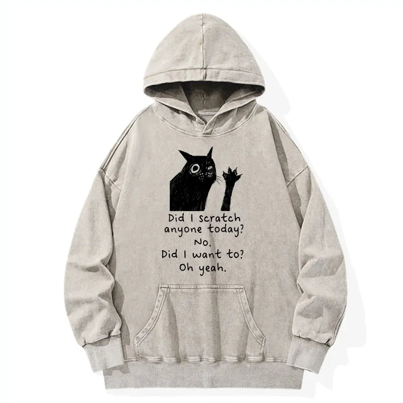 Kyoto-Lion Black Cat Scratches People Washed Hoodie