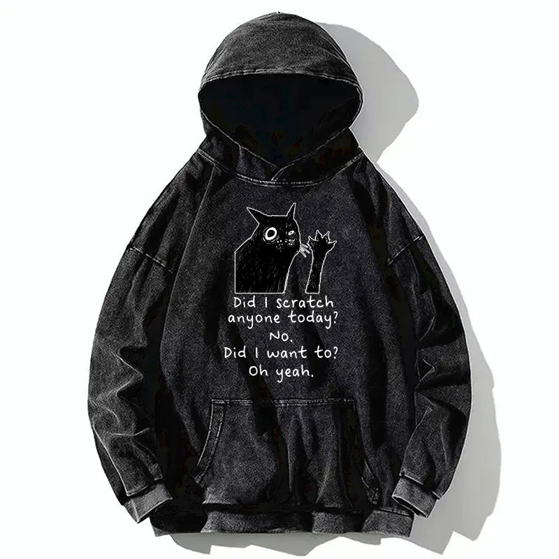 Kyoto-Lion Black Cat Scratches People Washed Hoodie