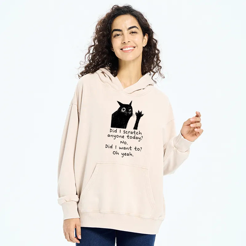 Kyoto-Lion Black Cat Scratches People Washed Hoodie
