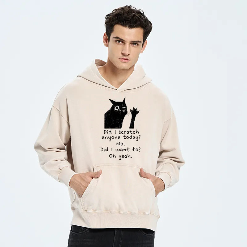 Kyoto-Lion Black Cat Scratches People Washed Hoodie