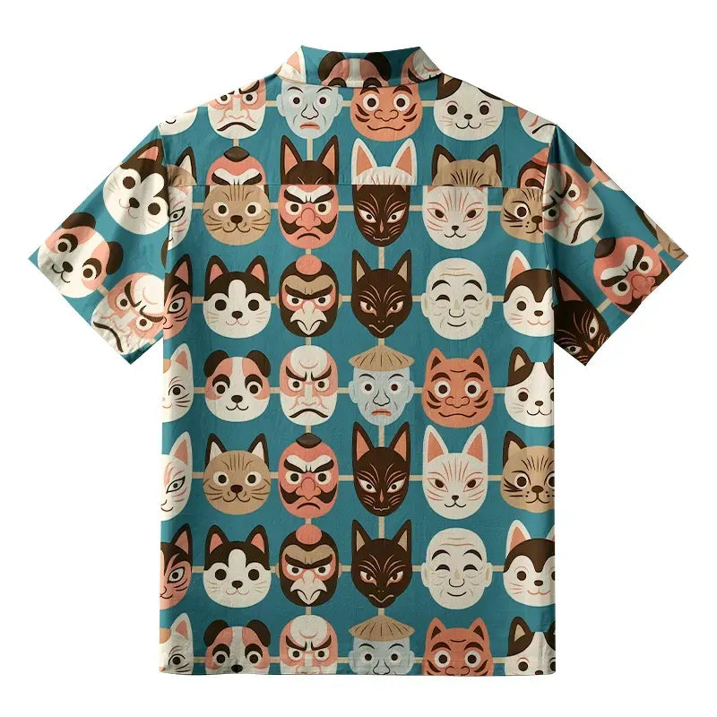 Kyoto-Lion Japanese Mask Collection Button-up Shirt