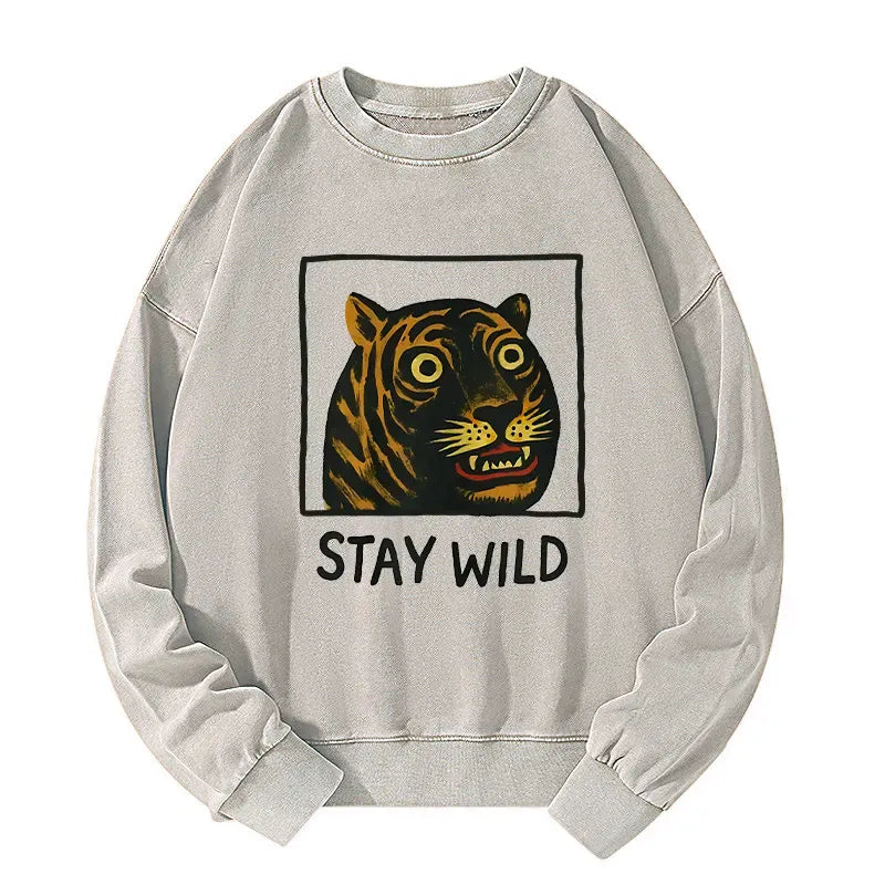 Kyoto-Lion Silly And Cute Tiger Washed Sweatshirt