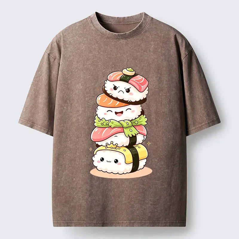 Kyoto-Lion Cute Sushi Stack Squad Washed T-Shirt