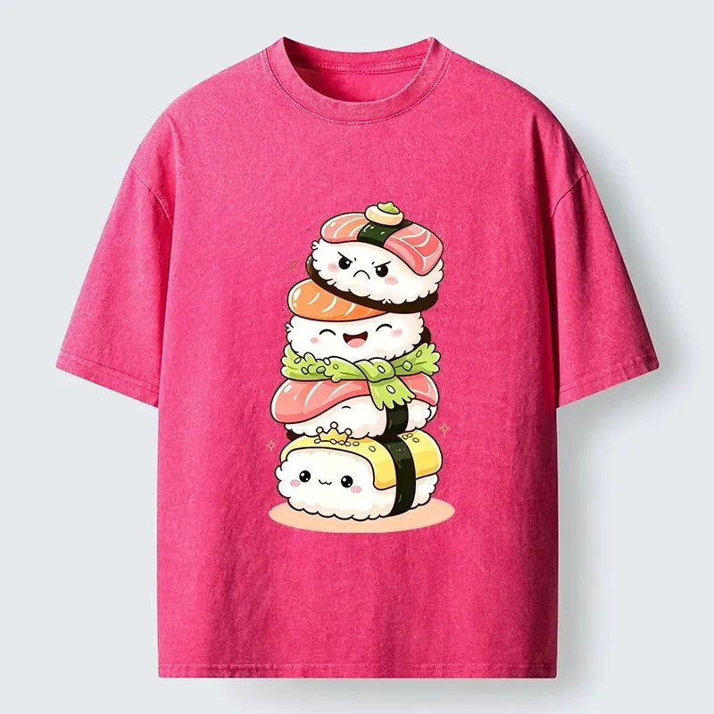Kyoto-Lion Cute Sushi Stack Squad Washed T-Shirt