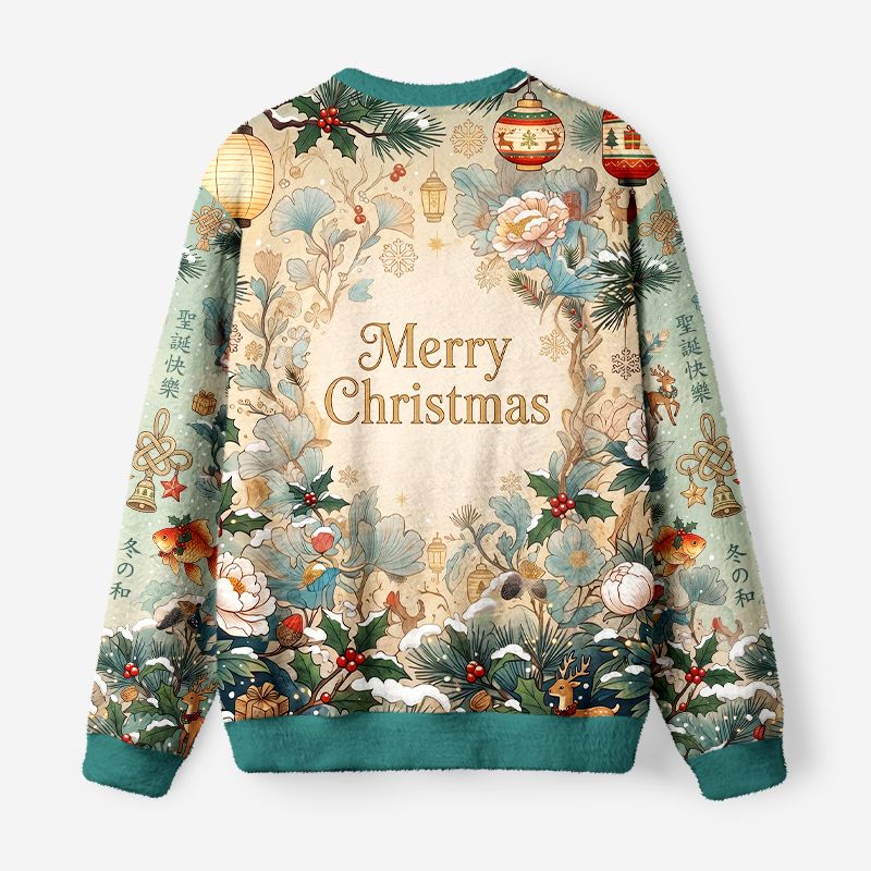 Kyoto-Lion Lucky Koi Cat Fuzzy Christmas Ugly Sweatshirt