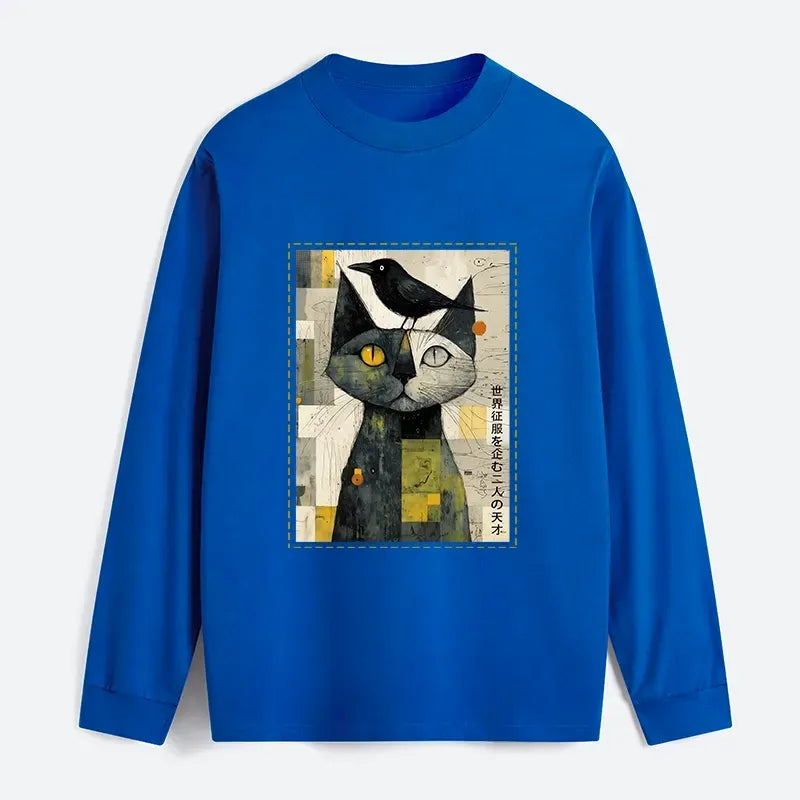 Japanese Cat Crow Long Sleeve T-Shirt for Summer