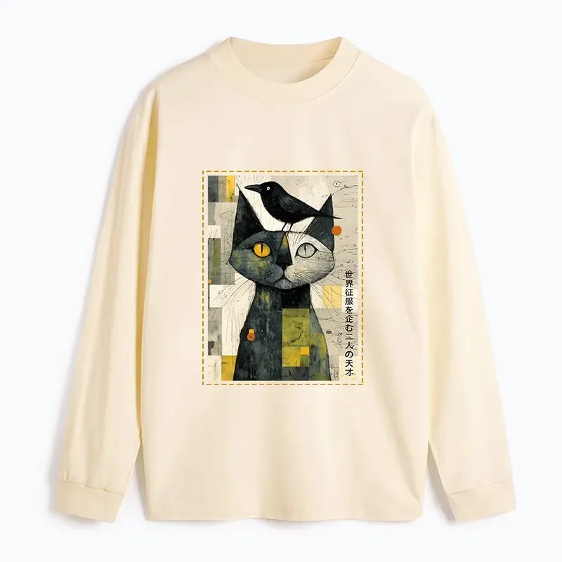 Kyoto-Lion The Cat And The Crow Are Planning To Rule The World Classic Long Sleeve T-Shirt