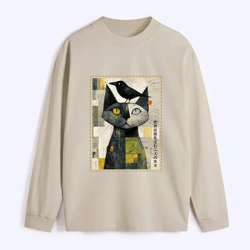 Japanese Cat Crow Long Sleeve T-Shirt for Summer