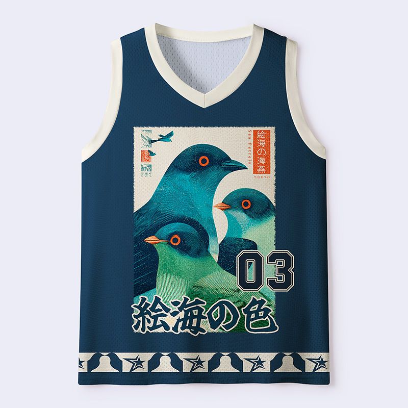 Kyoto-Lion Retro Tokyo Seabird Art Vibe Mesh Tank Top