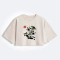 Kyoto-Lion Ink Painting Frog Women's Washed Crop T-Shirt