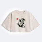 Kyoto-Lion Ink Painting Frog Women's Washed Crop T-Shirt