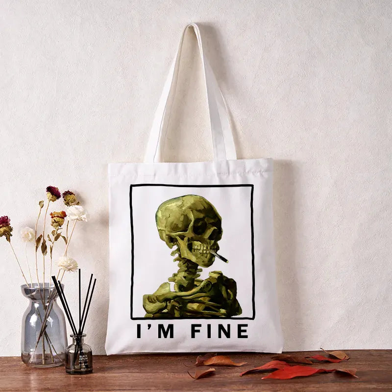 Funny Skeleton Says Im Fine Tote Bag