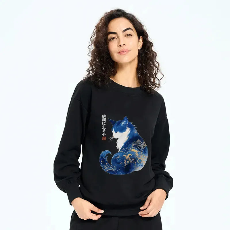 Kyoto-Lion Retro Zen Cat: Living the Present Classic Sweatshirt