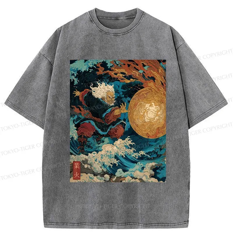 Kyoto-Lion Samurai Controls Fireball Washed T-Shirt