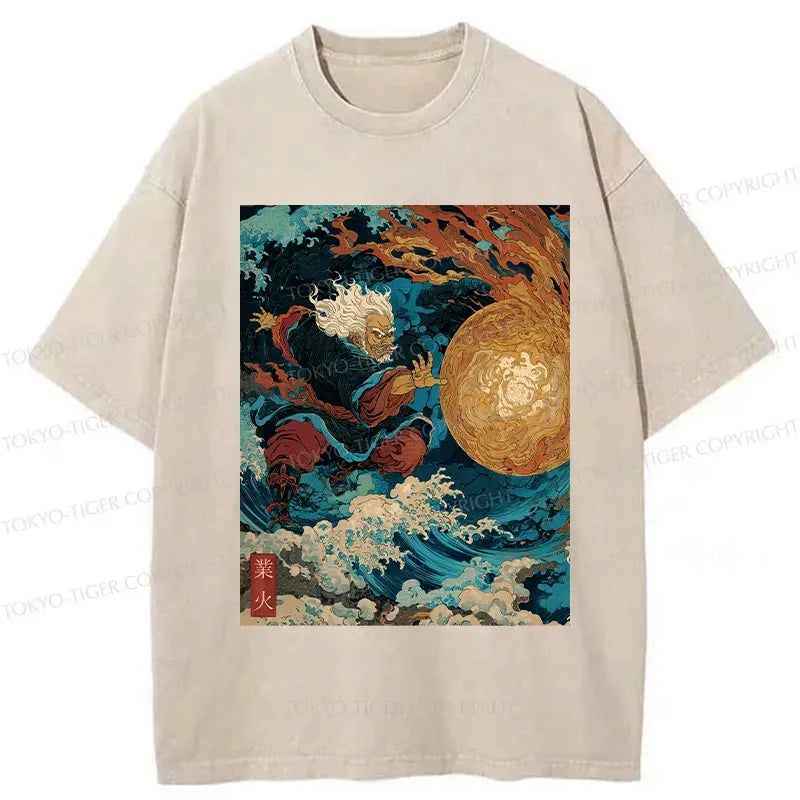 Kyoto-Lion Samurai Controls Fireball Washed T-Shirt