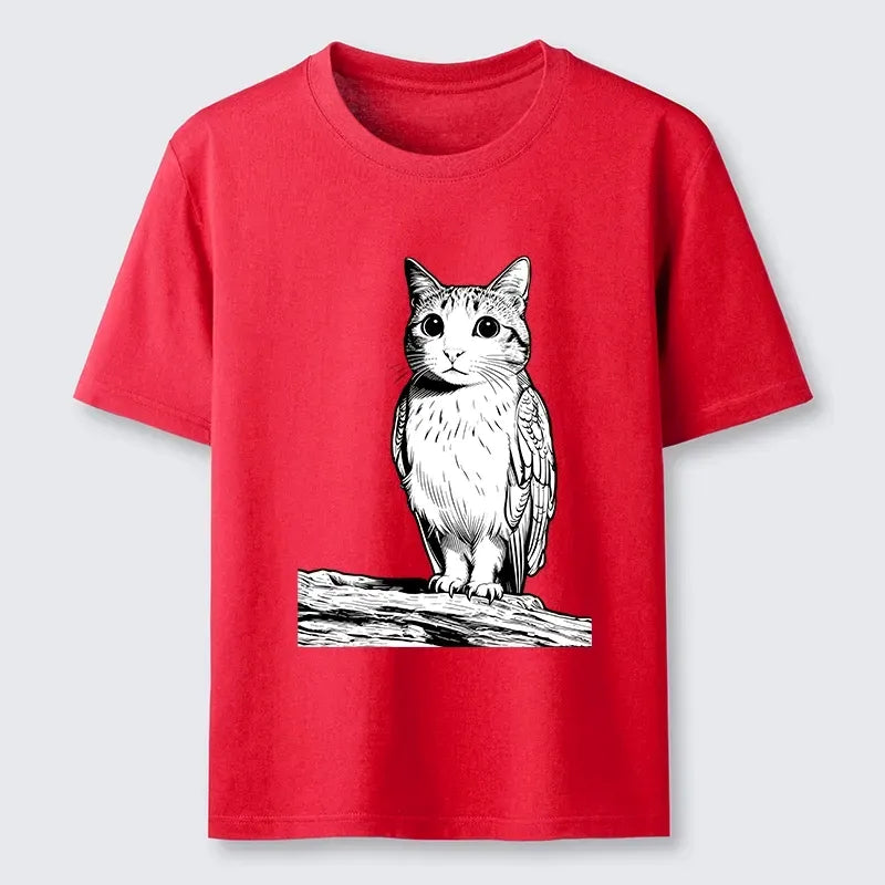 Japanese woodblock print cat owl t-shirt