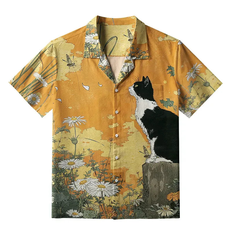 Japanese Cat Hawaiian Shirt for Summer